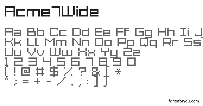 A fonte Acme7Wide – alfabeto, números, caracteres especiais