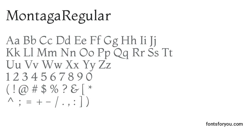 Schriftart MontagaRegular – Alphabet, Zahlen, spezielle Symbole