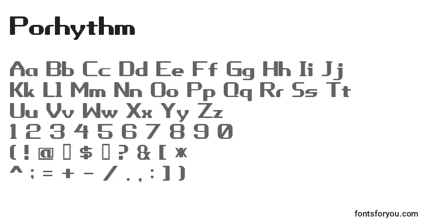 Czcionka Porhythm – alfabet, cyfry, specjalne znaki