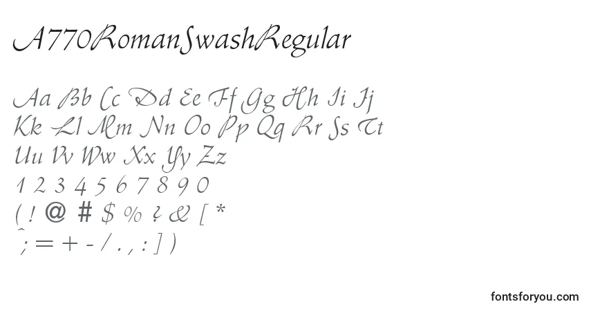 Czcionka A770RomanSwashRegular – alfabet, cyfry, specjalne znaki