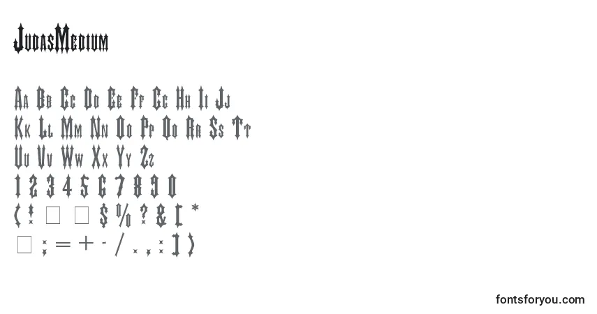 Czcionka JudasMedium – alfabet, cyfry, specjalne znaki