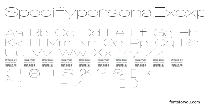 Czcionka SpecifypersonalExexpthin – alfabet, cyfry, specjalne znaki