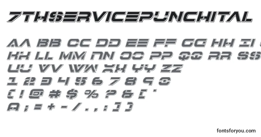 Schriftart 7thservicepunchital – Alphabet, Zahlen, spezielle Symbole
