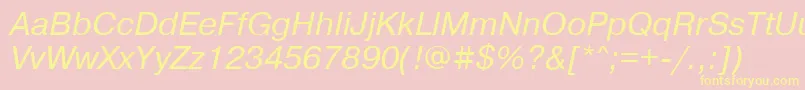 PragmaticaisocttItalic-Schriftart – Gelbe Schriften auf rosa Hintergrund