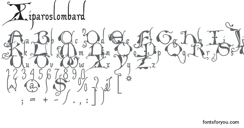Xiparoslombard-fontti – aakkoset, numerot, erikoismerkit
