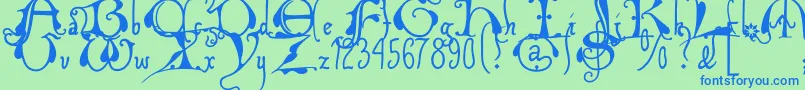 Xiparoslombard-Schriftart – Blaue Schriften auf grünem Hintergrund