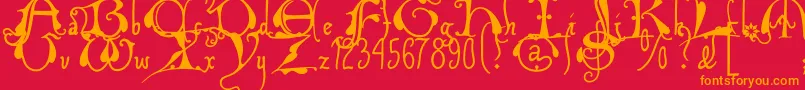 Xiparoslombard-Schriftart – Orangefarbene Schriften auf rotem Hintergrund