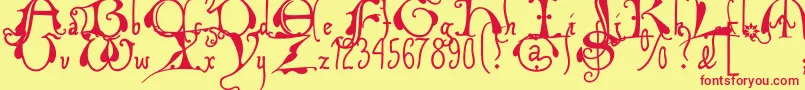 Czcionka Xiparoslombard – czerwone czcionki na żółtym tle