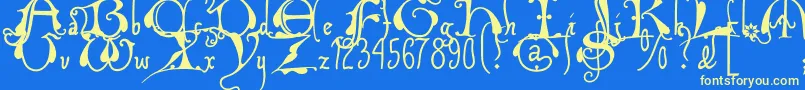 Xiparoslombard-Schriftart – Gelbe Schriften auf blauem Hintergrund
