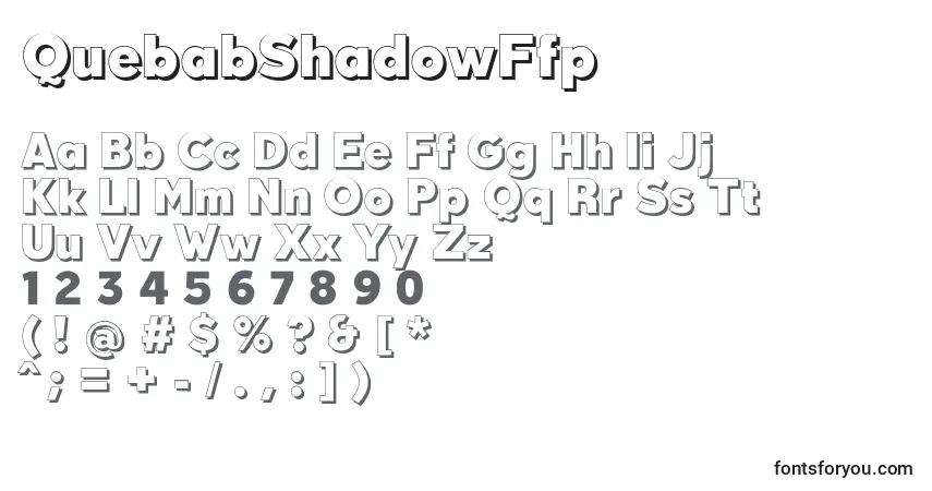 A fonte QuebabShadowFfp (67456) – alfabeto, números, caracteres especiais