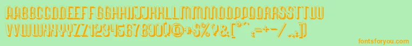 フォントQuimbieShaddow – オレンジの文字が緑の背景にあります。
