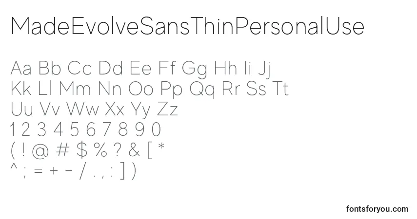 MadeEvolveSansThinPersonalUse Font – alphabet, numbers, special characters