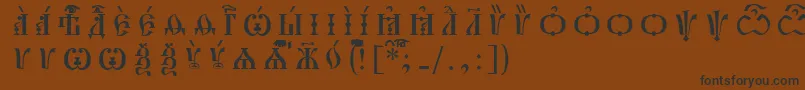 フォントPochaevskCapsUcsSpacedout – 黒い文字が茶色の背景にあります