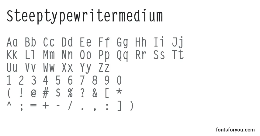 Czcionka Steeptypewritermedium – alfabet, cyfry, specjalne znaki