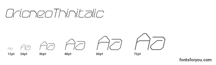 OricneoThinitalic Font Sizes