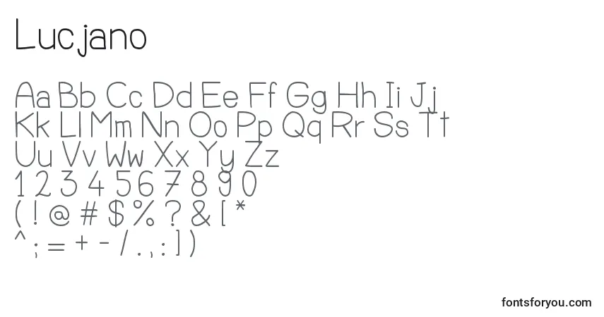 Шрифт Lucjano – алфавит, цифры, специальные символы