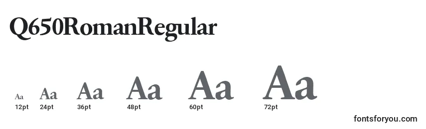 Q650RomanRegular Font Sizes