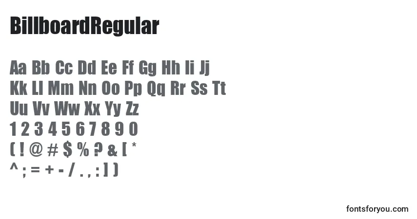 A fonte BillboardRegular – alfabeto, números, caracteres especiais
