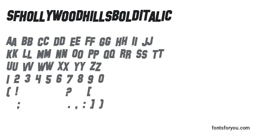 Schriftart SfHollywoodHillsBoldItalic – Alphabet, Zahlen, spezielle Symbole