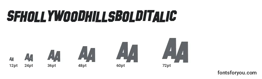 Größen der Schriftart SfHollywoodHillsBoldItalic