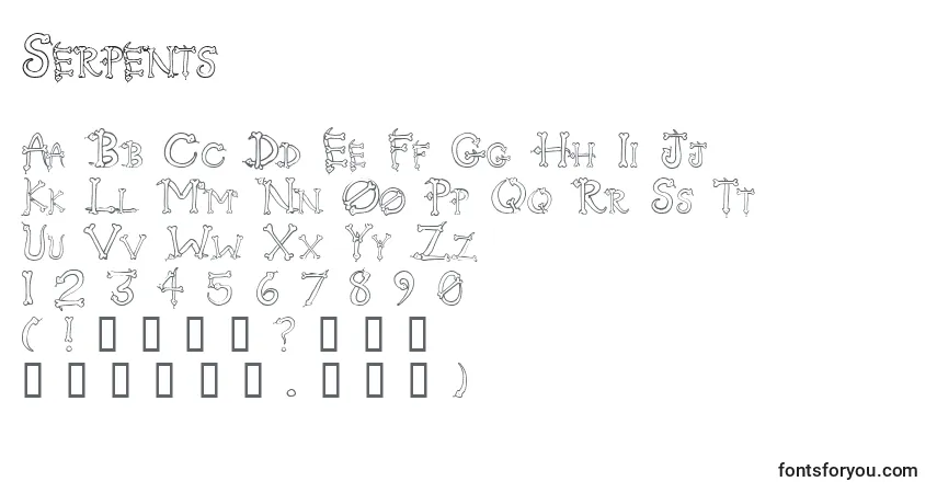 Czcionka Serpents – alfabet, cyfry, specjalne znaki