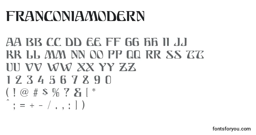 A fonte FranconiaModern – alfabeto, números, caracteres especiais