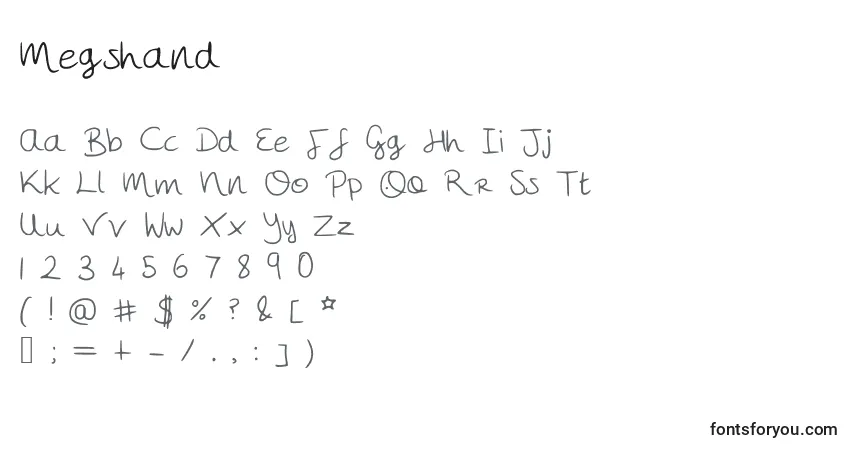 Schriftart Megshand – Alphabet, Zahlen, spezielle Symbole