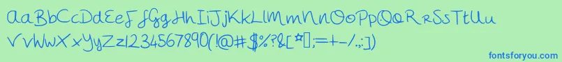 Czcionka Megshand – niebieskie czcionki na zielonym tle