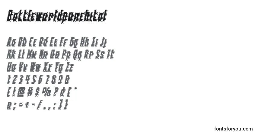 A fonte Battleworldpunchital – alfabeto, números, caracteres especiais