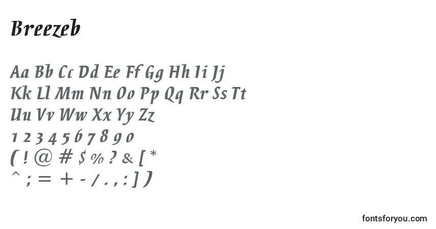 A fonte Breezeb – alfabeto, números, caracteres especiais