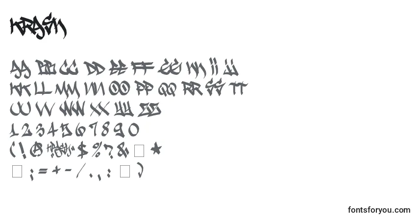 A fonte Krash – alfabeto, números, caracteres especiais