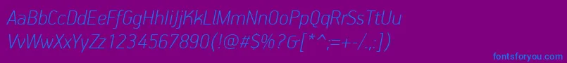 Шрифт PfhandbookproThinitalic – синие шрифты на фиолетовом фоне