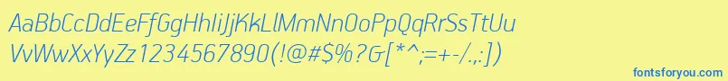 Шрифт PfhandbookproThinitalic – синие шрифты на жёлтом фоне