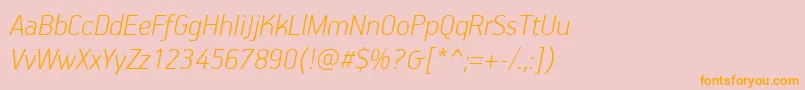 フォントPfhandbookproThinitalic – オレンジの文字がピンクの背景にあります。