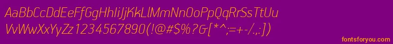 PfhandbookproThinitalic-fontti – oranssit fontit violetilla taustalla