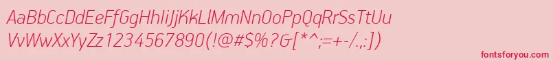 PfhandbookproThinitalic-fontti – punaiset fontit vaaleanpunaisella taustalla