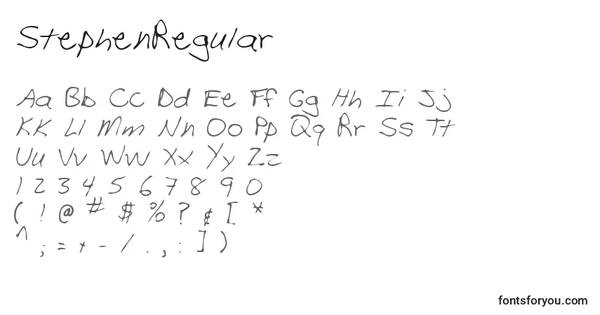 A fonte StephenRegular – alfabeto, números, caracteres especiais