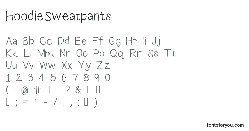 A fonte HoodieSweatpants – alfabeto, números, caracteres especiais