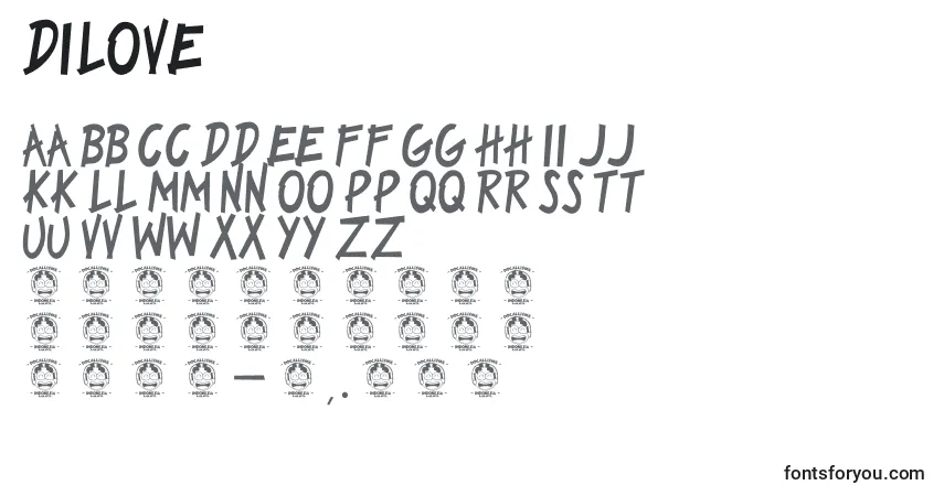 Schriftart Dilove – Alphabet, Zahlen, spezielle Symbole