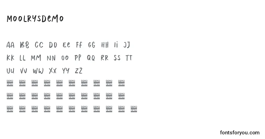 Шрифт MoolrysDemo – алфавит, цифры, специальные символы