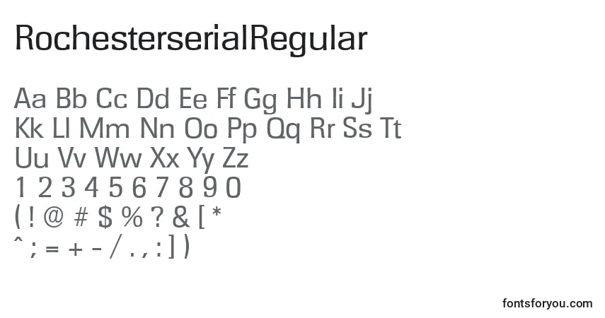 A fonte RochesterserialRegular – alfabeto, números, caracteres especiais