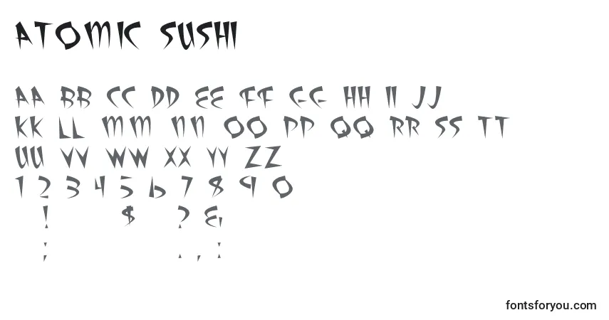 Schriftart Atomic Sushi – Alphabet, Zahlen, spezielle Symbole