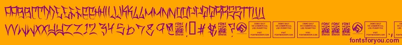 Fonte TraviscountyThin – fontes roxas em um fundo laranja