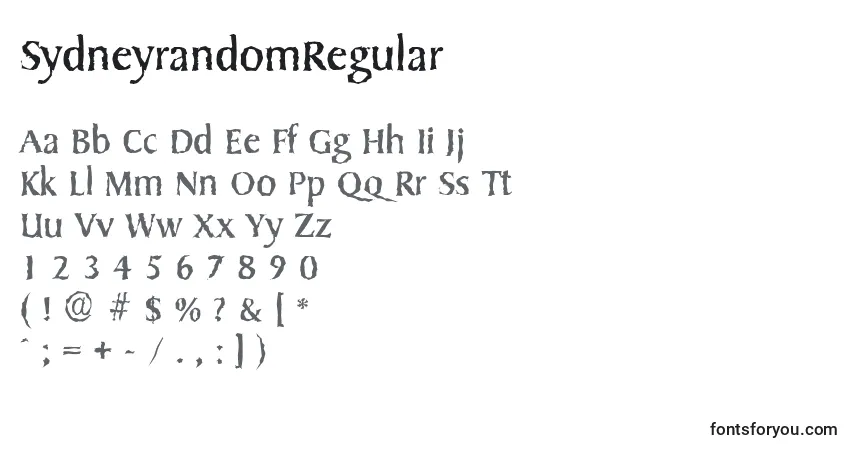 Czcionka SydneyrandomRegular – alfabet, cyfry, specjalne znaki