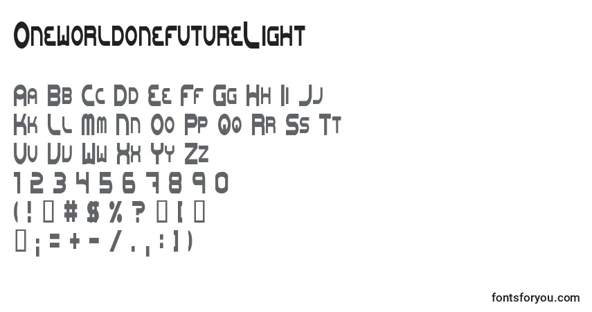 Schriftart OneworldonefutureLight – Alphabet, Zahlen, spezielle Symbole
