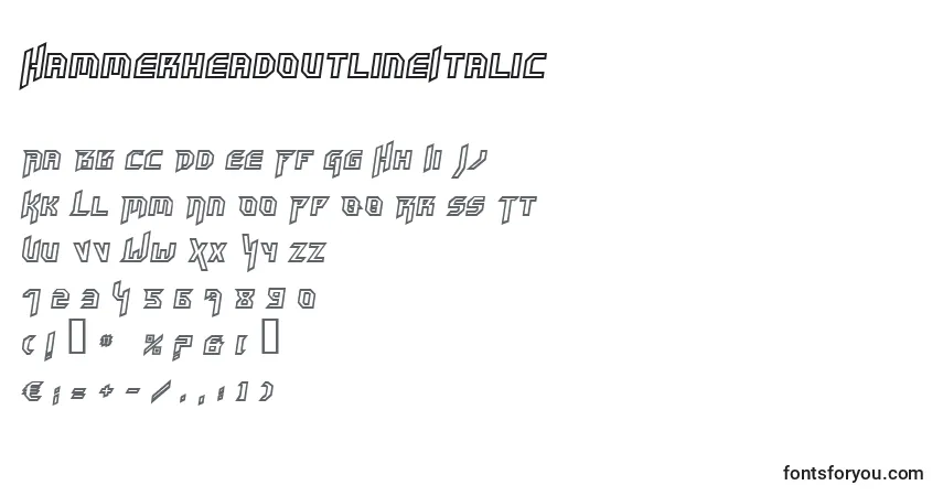 A fonte HammerheadoutlineItalic – alfabeto, números, caracteres especiais