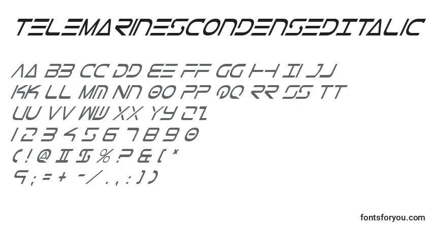 Schriftart TeleMarinesCondensedItalic – Alphabet, Zahlen, spezielle Symbole