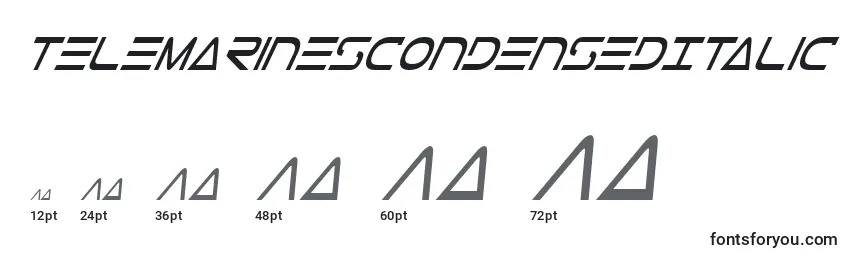 Размеры шрифта TeleMarinesCondensedItalic