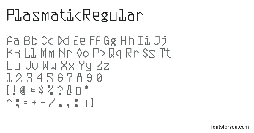 Schriftart PlasmaticRegular – Alphabet, Zahlen, spezielle Symbole