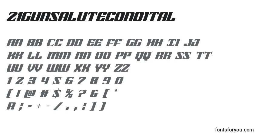 Schriftart 21gunsalutecondital – Alphabet, Zahlen, spezielle Symbole